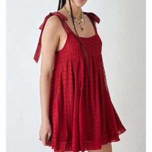 Urban Outfitters UO Stella Lace Babydoll Mini Dress Crimson Red Size M